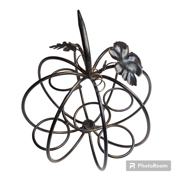 Pumpkin Candle Holder Decorative Metal Sculpture Black Bronze Fall Harvest Decor - Picture 3 of 12